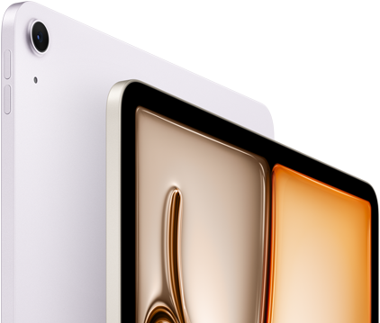 iPad Air, warna Ungu, eksterior depan, eksterior belakang, kamera belakang Wide 12 MP di sudut kiri atas