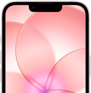 iPhone 17e, eksterior depan sebagian dengan Ceramic Shield 2, warna pink lembut, menampilkan gambar wallpaper bunga pink