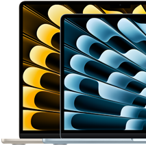Dua laptop MacBook Air memperlihatkan ukuran layar relatif: 13,6 inci dan 15,3 inci, diukur secara diagonal