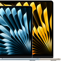 Dua laptop MacBook Air memperlihatkan ukuran layar relatif: 13,6 inci dan 15,3 inci, diukur secara diagonal