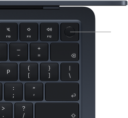 Keyboard MacBook Air, kanan atas, menunjukkan lokasi tombol Touch ID
