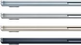 Eksterior samping empat laptop MacBook Air, yang memperlihatkan empat warna berbeda