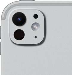 iPad Pro, eksterior belakang, warna perak, sistem kamera pro dengan lensa lima elemen dan flash true tone adaptif