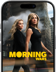 Layar depan iPhone 17 menunjukkan serial Apple TV+ The Morning Show. 