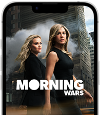 Layar depan iPhone 17e menampilkan serial The Morning Show di Apple TV+