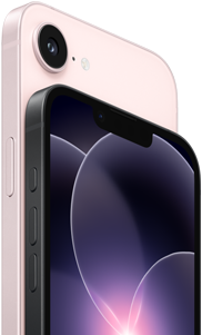 iPhone 17e, eksterior samping dan belakang horizontal, warna pink lembut, iPhone 17e, eksterior samping dan depan horizontal, warna hitam