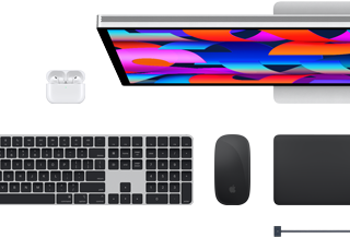 Aksesori Mac: AirPods, Studio Display, Magic Keyboard, Magic Mouse, Magic Trackpad, kabel pengisi daya MagSafe