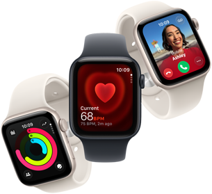 Tiga perangkat Apple Watch SE 3 melayang bersebelahan