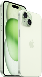 iPhone 15 Plus 6,7 inci dan iPhone 15 6,1 inci yang ditampilkan bersama untuk perbandingan ukuran.