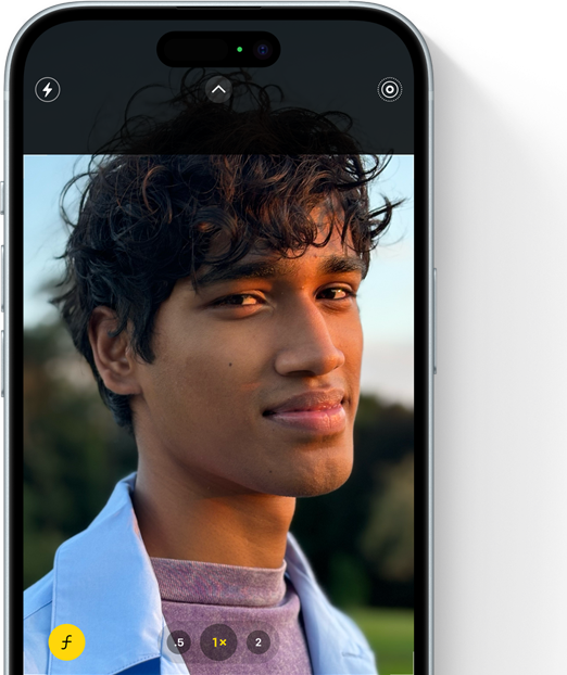 iPhone 15 yang menampilkan mode gambar potret